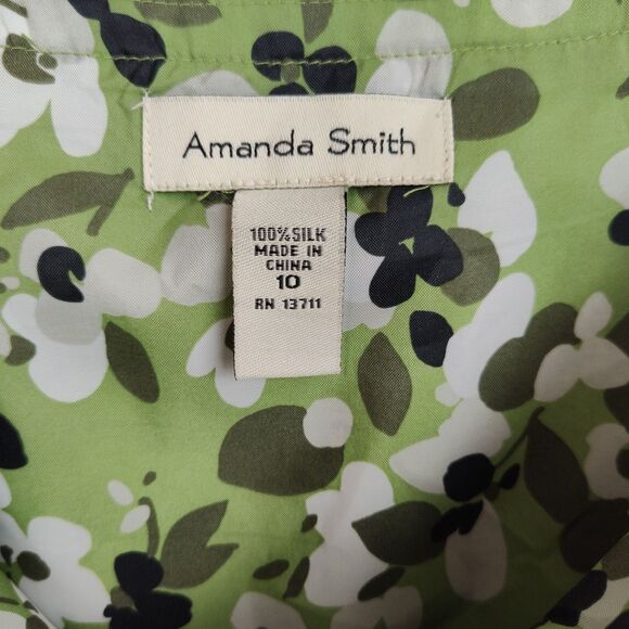 Amanda Smith 100% Silk Skirt Suit Women's 10 Green Single-Breasted 3/4-Sleeve - Picture 6 of 14